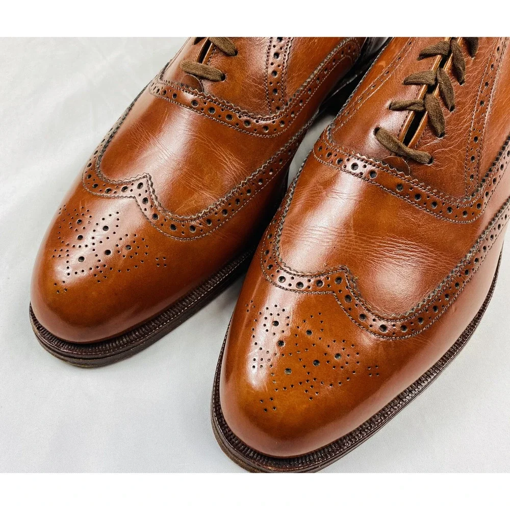Cole Haan Hand Lasted Made In England Amber Brown Leather Wingtip Mens 10D